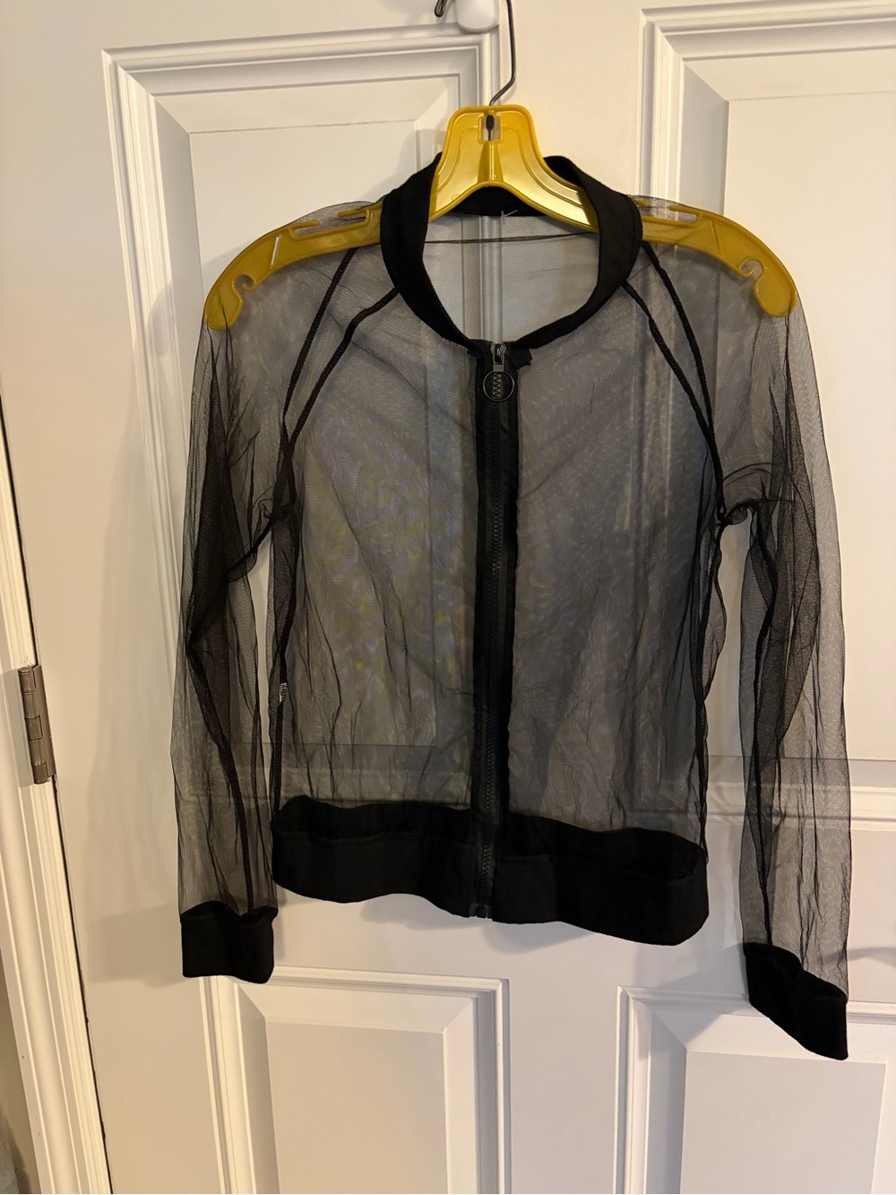 Sheer Black Zip-Up Bomber Jacket
